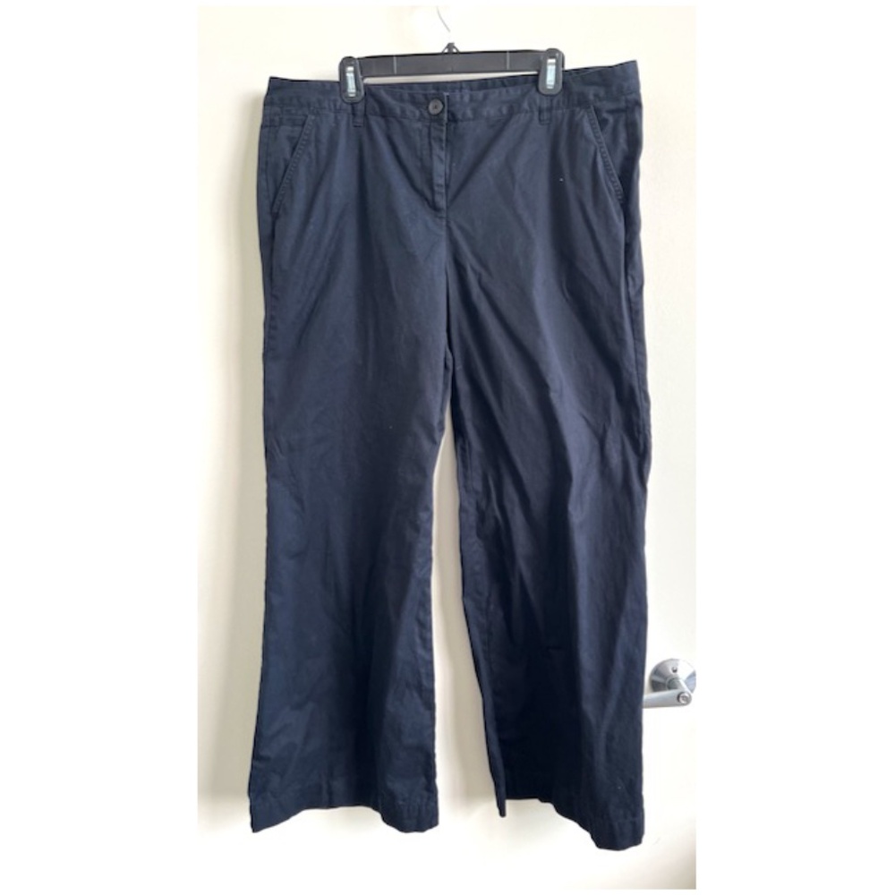 Lands End Women's Pants Size 16 Wide Leg Cotton Flat Front 29" Chino Black